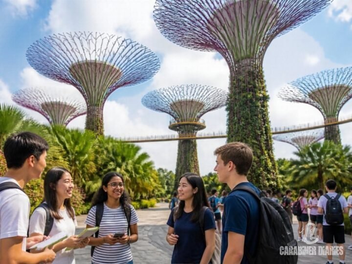 Students visiting the Supertree Grove at Gardens by the Bay, Singapore